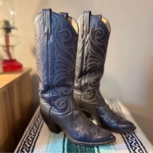 Women’s Vintage Blue Leather DAN POST Cowboy Boots Size 6 C